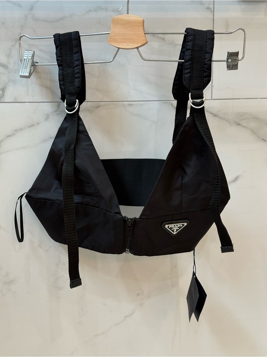 Prada Other - NWT Prada Women’s Re-Nylon Triangle Logo Zip Crop Top Bralette Black Size S
